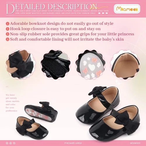 Miniatura 5 de Miamooi Zapatos de vestir de boda para bebés y niñas, zapatos de ballet con lazo de princesa Mary Jane, zapatos planos para primeros pasos, zapatos