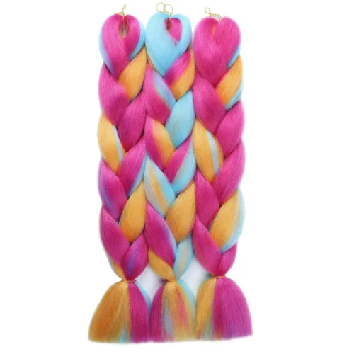 Miniatura 62 de Xiaofeng Extensiones de cabello trenzado coloridas Ombre de 61 cm, 3 unidades, trenzas Jumbo de alta temperatura para trenzas en zigzag y trenzas