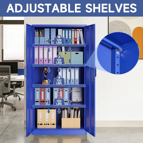 Miniatura 4 de Gabinete de almacenamiento de metal para garaje, gabinete de almacenamiento con bloqueo de 71 pulgadas con 2 puertas y 4 estantes ajustables, Azul
