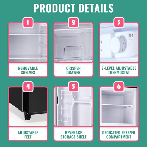 Miniatura 6 de WANAI - Refrigerador de 5.0 pies cúbicos con congelador, refrigerador de doble puerta con 7 ajustes de temperatura ajustable, refrigerador pequeño