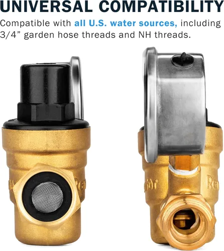 Miniatura 5 de renator M11-0660R regulador de presión de agua. Regulador de presión de agua ajustable sin plomo de latón con manómetro para caravanas, sin plomo