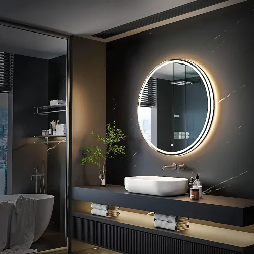 Miniatura 7 de KWW - Espejo de baño LED redondo grande de 28 pulgadas, moderno, temperatura de color ajustable, luces regulables anti vaho, fácil de instalar