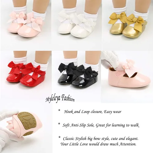 Miniatura 3 de Zapatos planos Mary Jane para bebés y niñas con lazo y flores, vestido de princesa, para boda, zapatos de ballet antideslizantes para niños pequeños