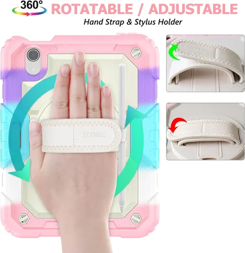 Miniatura 2 de SEYMAC stock Funda para iPad Mini 7 (A17 Pro) 2024/Mini 6 de 8.3 pulgadas con protector de pantalla portalápices [correa de mano giratoria 360º]