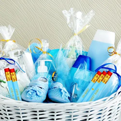 Miniatura 5 de Crtiin 50 lápices de baby shower para actividades, mini golf, medio lápices, preafilados con borradores, 4 pulgadas (azul, estilo niño)
