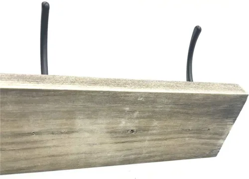 Miniatura 3 de Perchero de pared, perchero de entrada vintage rústico de madera con 3 ganchos para colgar abrigos y sombreros, riel de zinc fundido