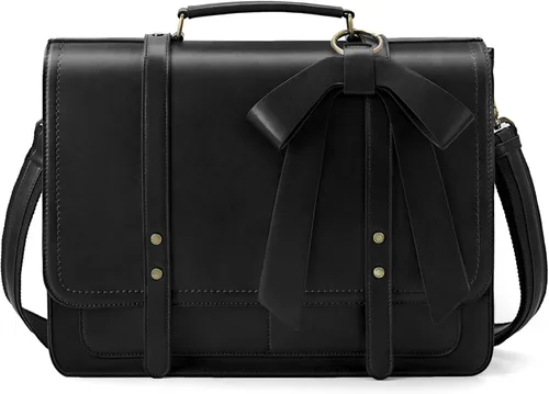 ECOSUSI Portafolios para mujer, bolso para laptop de cuero sintético, maletín de la universidad, apto para laptop de 15.6", Negro, 15,6 pulg.,