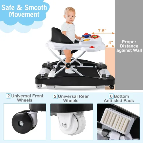 Miniatura 5 de HONEY JOY Andador de bebé, Andador y bouncer plegable de 6 en 1, Andador de actividad para bebé con ruedas, alturas ajustables, mecedora, música