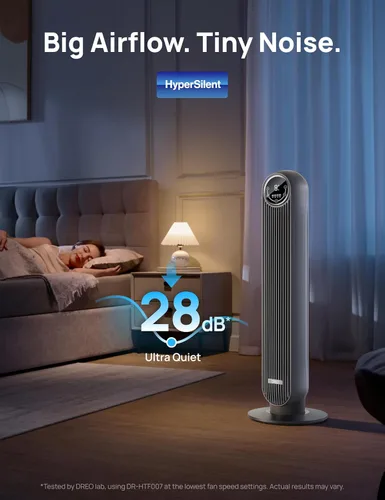 Miniatura 3 de Dreo Ventilador de torre para dormitorio, ventilador de suelo silencioso de velocidad de 25 pies/s, ventiladores oscilantes de 90° para interiores