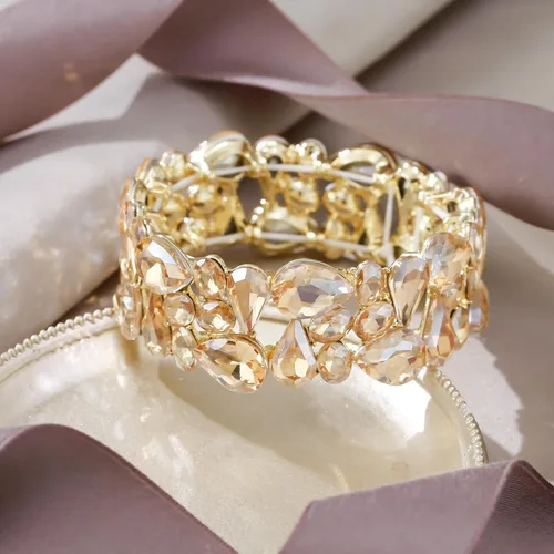 Miniatura 4 de EVER FAITH Pulsera elástica de cristal con forma de lágrima ovalada para mujer, estilo Art Déco, para novia