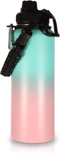 Miniatura 36 de Volhoply Botellas de agua aisladas en paquete de 2, 40 onzas, botella deportiva de acero inoxidable con asa de paracord y tapa con boquilla, taza