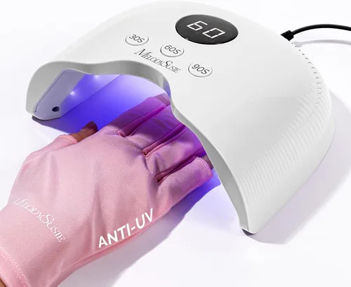 MelodySusie Lámpara de uñas LED compacta con guantes UV, secadora de uñas P-PLUS30A con sensor inteligente que cura todos los geles, especialmente