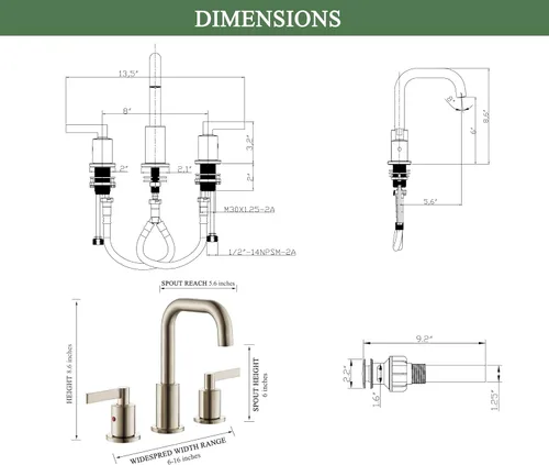 Miniatura 6 de TimeArrow TAF288S-BN - Grifo de fregadero de baño de níquel cepillado de 2 manijas de 8 pulgadas con drenaje emergente, grifo de lavabo de tocador