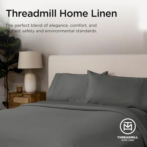 Miniatura 7 de Threadmill Sábanas 100% algodón Supima, sábanas de algodón de 1200 hilos para cama tamaño California King, juego de sábanas de 4 piezas, color gris