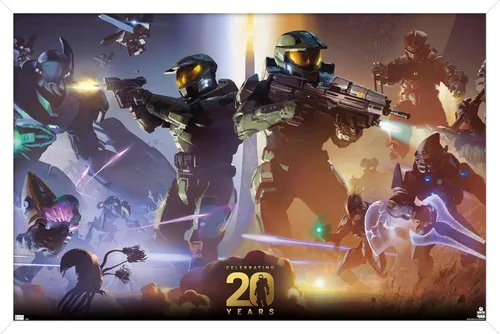 Miniatura 11 de Halo - Póster de pared de 20 años, 22.4 pulgadas de largo x 14.7 pulgadas de ancho, versión enmarcada de madera de granero