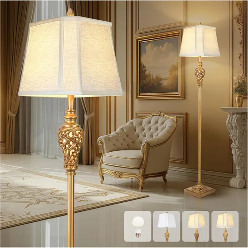 Miniatura 15 de LuxSight Collection Lámpara de pie rústica de 65 pulgadas de alto con pantalla de tela de lino de esquina de corte de luz nocturna, lámpara de pie