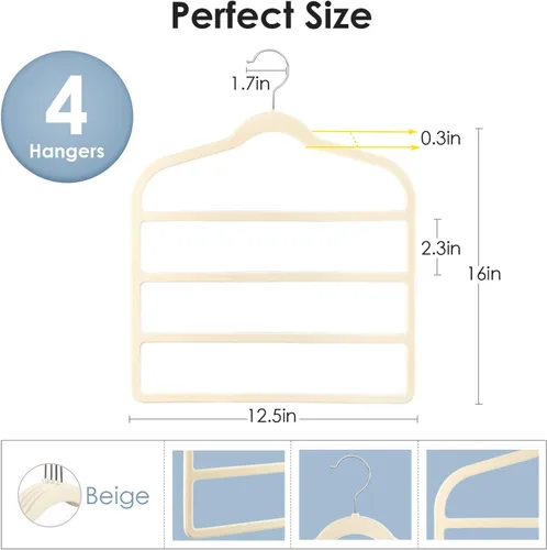 Miniatura 5 de DUDUCOFU - Perchas de terciopelo antideslizantes que ahorran espacio para pantalones, paquete de 4 perchas de ropa de varias capas, organizador