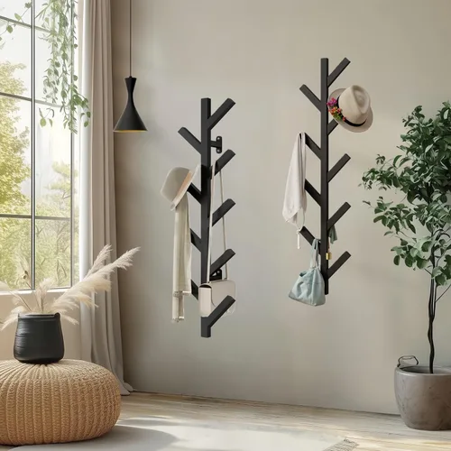 Miniatura 14 de Vlush Perchero de Metal para Montar en la Pared con 6 Ganchos, Perchero de Ropa Moderno y Minimalista, Perchero Vertical para Colgar Ropa