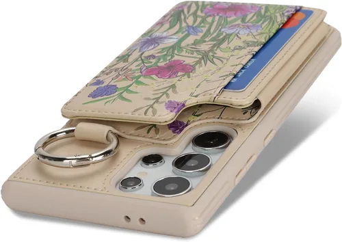Miniatura 7 de Havaya Funda para Samsung Galaxy S22 Ultra con tarjetero con llavero y soporte de anillo con diseño floral para teléfono, ranuras para tarjetas