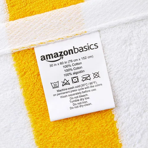 Miniatura 3 de Amazon Basics Cabana Stripe - Toalla de playa (2 unidades), color amarillo, 60 x 30 pulgadas