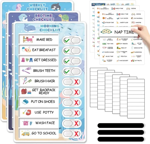 Miniatura 9 de Tabla de rutina de 3 en 1 para dormir/mañana/semana para niños, tabla de tareas magnética para niños pequeños, horario visual para niños, tabla