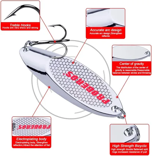 Miniatura 3 de PROBEROS Cucharas de pesca señuelos cebos para lubina, aparejos de cebo de jigging con ganchos agudos, cuchara de metal duro, señuelo de pesca