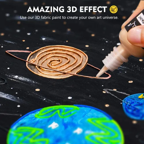 Miniatura 4 de Magicfly Pintura permanente para tela 3D, 40 colores, pintura de tela con colores vibrantes, 3 pinceles y plantillas adicionales, ideal