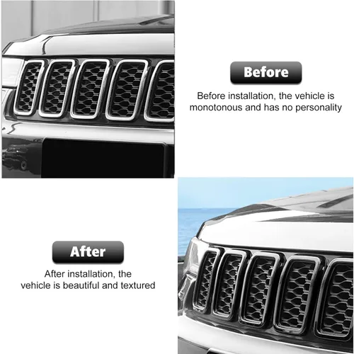 Miniatura 4 de RT-TCZ 7 piezas de insertos de malla para parrilla delantera, kit de insertos de cubiertas de anillos para Jeep Grand Cherokee 2017 2018 2019 2020