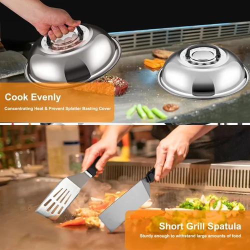 Miniatura 2 de Accesorios de plancha para Blackstone con prensa para hamburguesas aplastadas, kit de accesorios de plancha de 19 piezas para Hibachi, espátula