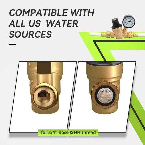 Miniatura 4 de RVMATE - Regulador de presión de agua para RV, kit de reductor de presión de agua de latón sin plomo, válvula ajustable con filtro de entrada