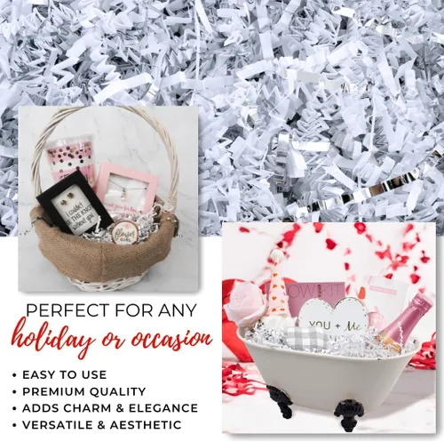 Miniatura 68 de MagicWater Supply - 1/2 libra - Blanco Diamante - Relleno de papel triturado y arrugado ideal para envolver regalos, rellenar cestas, cumpleaños
