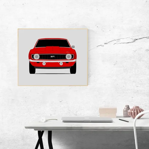 Miniatura 9 de Custom Car Posters Póster hecho a mano compatible con Chevy Camaro SS 1969 de 1ª generación, decoración de pared, 8 x 10 pulgadas, impresión