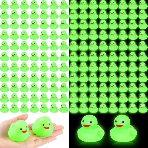 Deekin 200 patos de goma de 2 pulgadas que brillan en la oscuridad a granel verdes chirriantes de verano iluminados, juguete flotante para bañera,