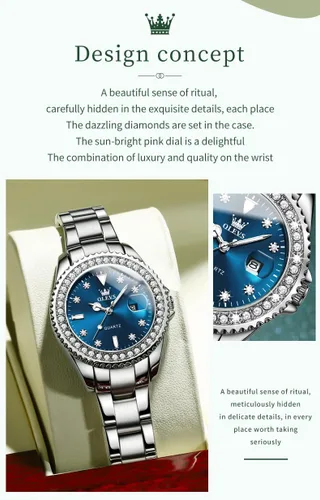 Miniatura 7 de Relojes OLEVS para Mujer con Diamantes y Fecha, de Lujo, de Cuero, Impermeable, de Pulsera, Reloj Analógico de Vestir, de Acero Inoxidable