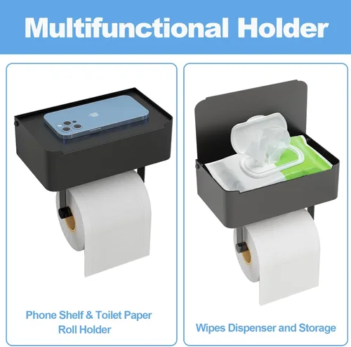Miniatura 3 de JUYSON Soporte de papel higiénico con estante, dispensador de toallitas desechables para almacenamiento de toallitas de baño, mantiene tus toallitas