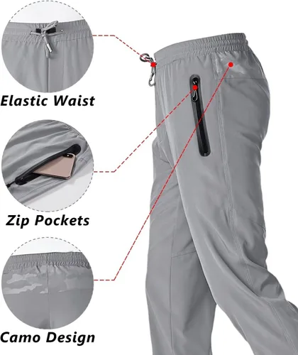 Miniatura 4 de Boladeci Pantalones de senderismo para hombre, ligeros, de secado rápido, cintura elástica con cordón y bolsillos con cremallera, pantalones