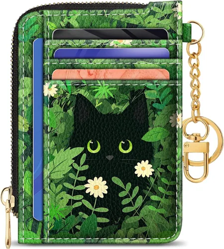 Miniatura 31 de GIANCOMICS Cartera delgada con tarjetero para mujer, funda pequeña con bloqueo Rfid, llavero de bolsillo delgado con cremallera curvada, tarjetero