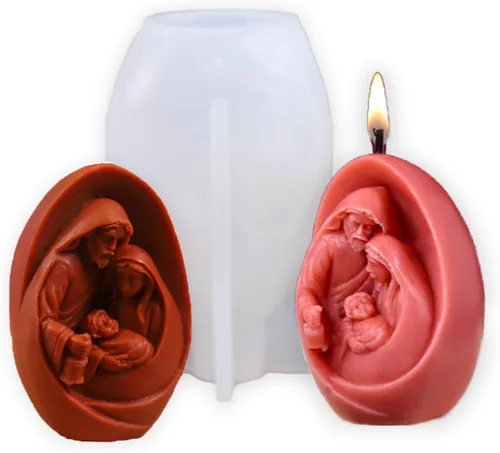 Cestony Moldes de silicona con forma de familia de Jesús en 3D para velas de bricolaje, pilar de resina, velas de aromaterapia, cera de jabón, Belén