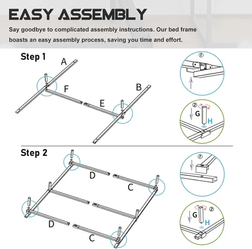 Miniatura 6 de Bedsnus Base de cama individual de 7 pulgadas, compatible con la mayoría de colchones o somier, base de cama de soporte de 6 patas, sin ruido, fácil