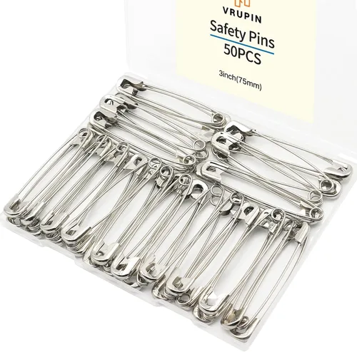50 pasadores de seguridad, pasadores de seguridad de 3 pulgadas/2.992 in, acero niquelado de metal, accesorios de costura para ropa de bebé,