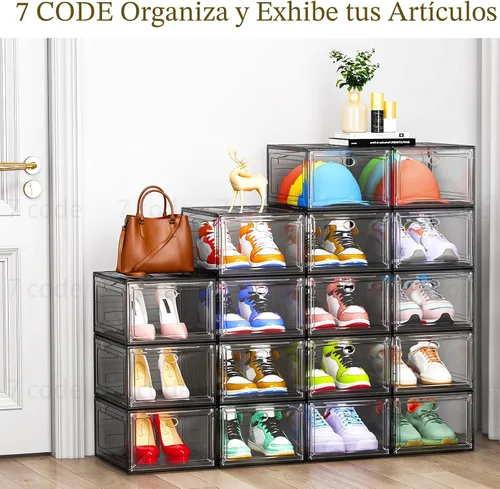 Miniatura 5 de Organizador de almacenamiento de zapatos de plástico transparente, grueso y resistente c/puerta magnética, cajas apilables, zapatero plegable