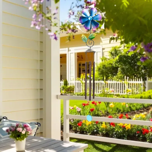 Miniatura 2 de MUMTOP Campanillas de viento para espacio exterior – Campanillas de viento de jardín con molinillo de viento de flores, 33 pulgadas de tono profundo