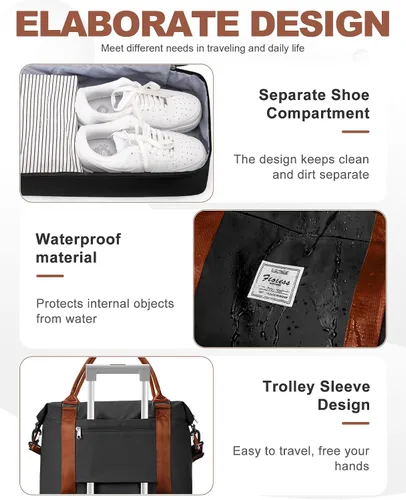 Miniatura 23 de Bolsa de viaje para mujer, bolsa deportiva para gimnasio, H-Negro