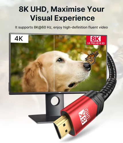 Miniatura 2 de JSAUX Cable HDMI 8K 2.1, Cable HDMI trenzado de ultra-alta velocidad 48 Gbps (4K@144Hz, 4K@120Hz, 8K@60Hz) HDCP 2.2&2.3 HDR 10 eARC ARC, Compatible