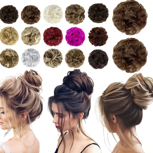 Miniatura 51 de Moño desordenado grande y desordenado, moño ondulado, rizado, coleteros gruesos, extensiones de cabello para mujeres y niñas, color marrón jengibre
