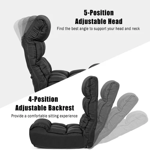 Miniatura 6 de DORTALA Silla de Piso Plegable para Adultos, Silla Gaming de Espuma con Memoria con Soporte Ajustable para Cabeza y Espalda de 5 Posiciones, Asiento
