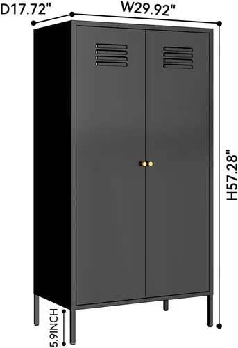 Miniatura 2 de Armario magnético de almacenamiento para puerta, armario de metal resistente de 57 pulgadas con barra para colgar y estantes, armario de acero