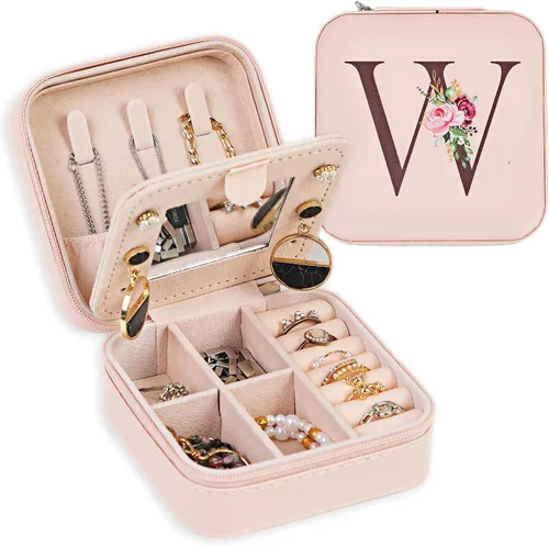 FUNARTY Joyero de viaje con espejo para mujeres y niñas, estuche organizador de joyas, estuche organizador de cumpleaños, regalos de Navidad,