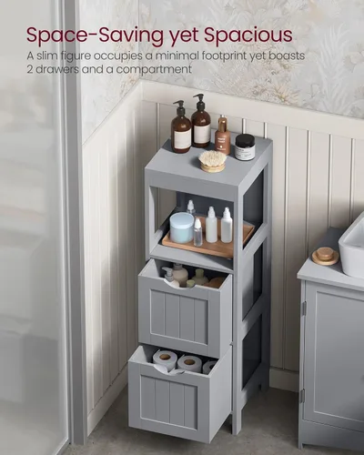 Miniatura 5 de VASAGLE - Gabinete de piso de baño, organizador de almacenamiento de baño, unidad de esquina multifuncional, 2 cajones, 35 pulgadas de altura, gris