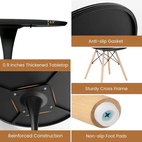 Miniatura 5 de Giantex Juego de mesa de comedor redonda para 2, mesa de cocina de 32 pulgadas y sillas con patas de madera maciza, asientos de plástico, marco